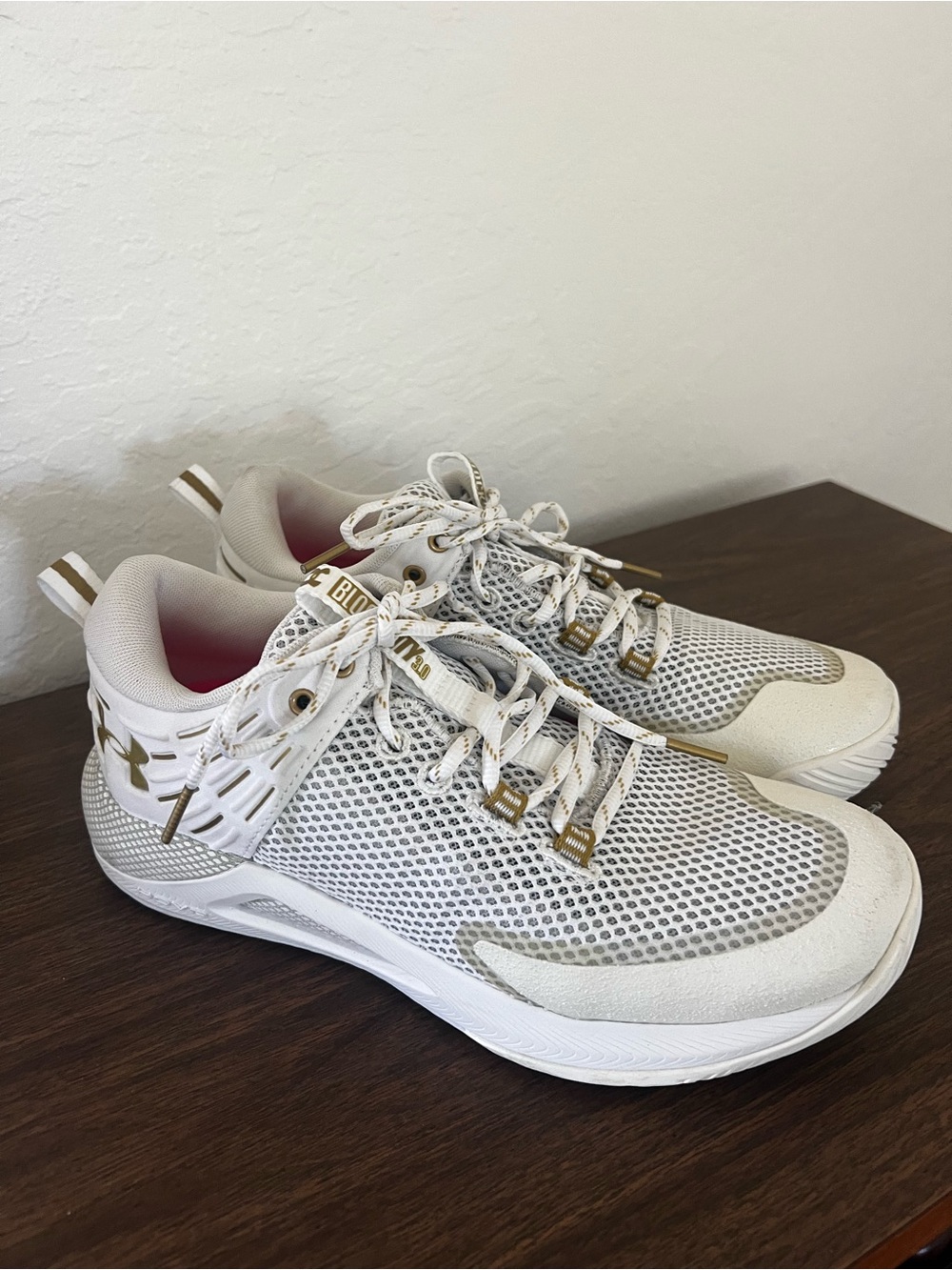 Under Armour Women's White and Gold Mesh Training Sneakers